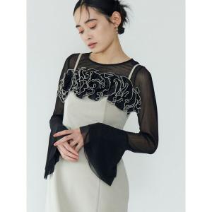 tシャツ フレアスリーブチュールトップス レディース