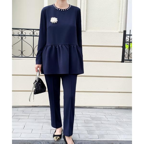 スラックス パンツ 学校行事からオフィスカジュアルまで幅広く活躍　選べる2タイプペプラムセットアップ...