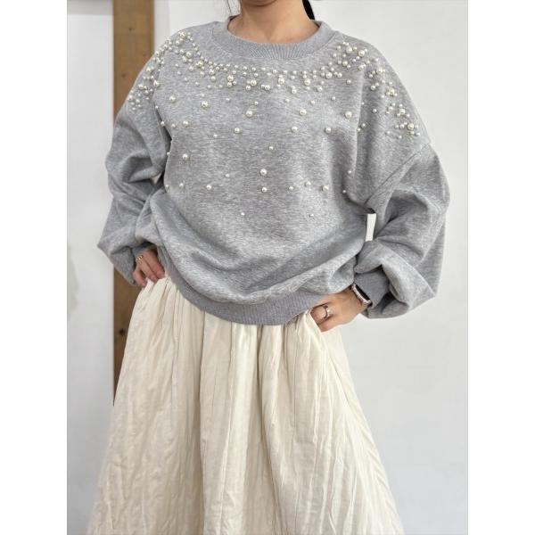 トレーナー スウェット パール付きプルオーバー レディース