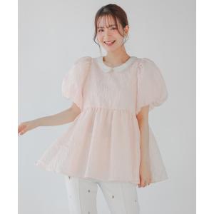 パール襟ジャガードペプラムトップス レディース
