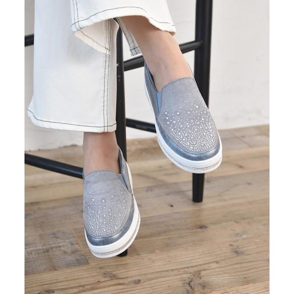 スリッポン 「JEWEL CASKET」ラインストーン 厚底ラメスリッポン レディース