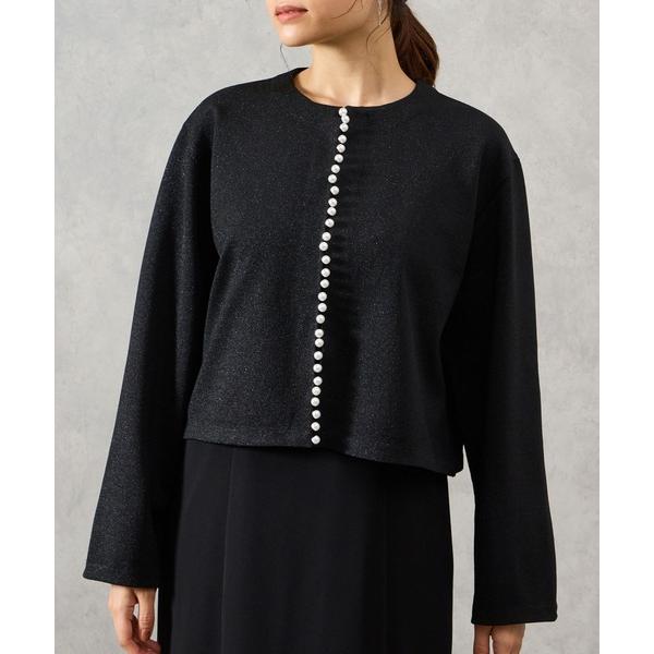 カーディガン パール付きラメニットカーディガン レディース