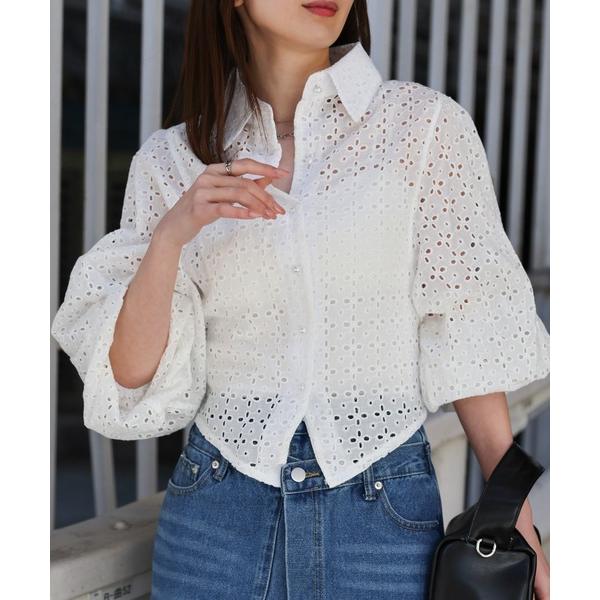 ブラウス シャツ 「レディース商品」カットワークフラワー刺繍ブラウス レディース