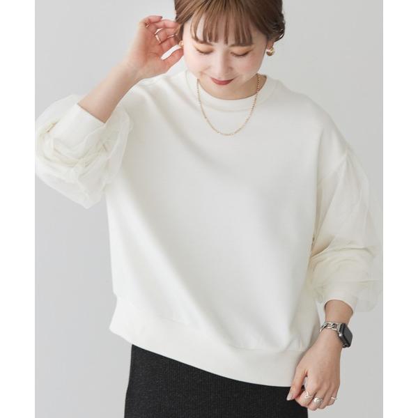 トレーナー スウェット 袖チュール重ねプルオーバー レディース