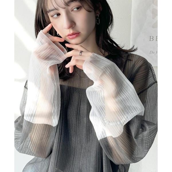 tシャツ シャリ感素材で魅せる。袖シアー配色シャリシャリ素材サマーニット（長袖） レディース