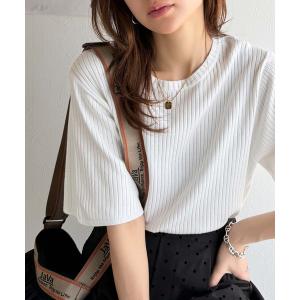 tシャツ 着映えトップス。シンプルライトリブニットカットソー(半袖）(長袖） レディース