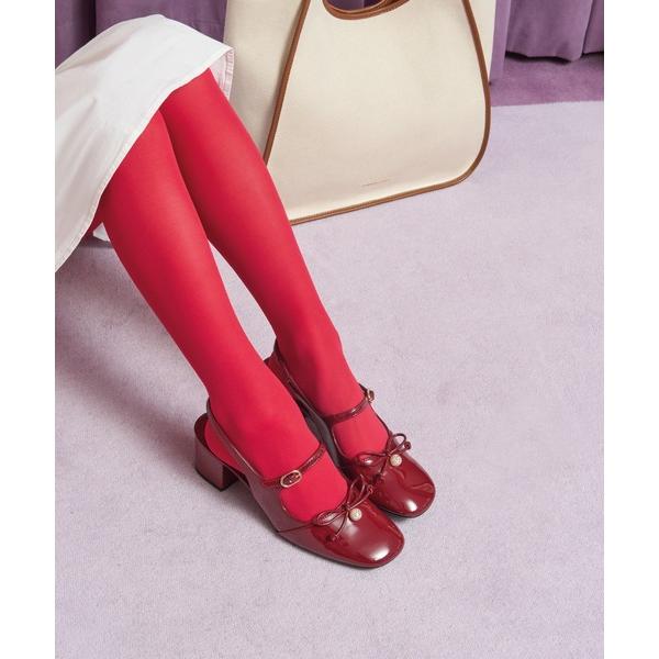 パンプス ボウクリスタルパール スリングバックメリージェーンパンプス