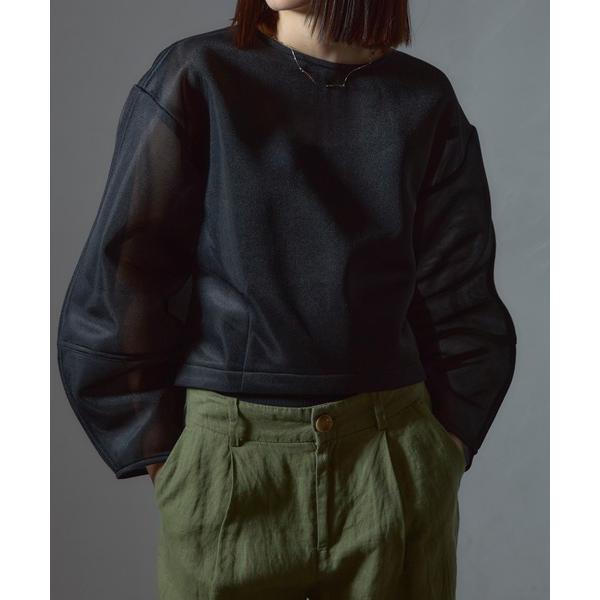 tシャツ シアーダンボールランタンスリーブプルオーバー レディース