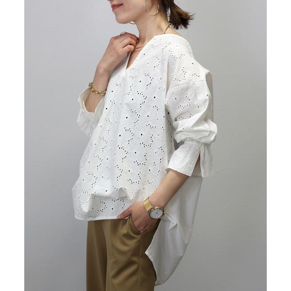 ブラウス シャツ コットンポプリンカットワーク刺繍ブラウス レディース