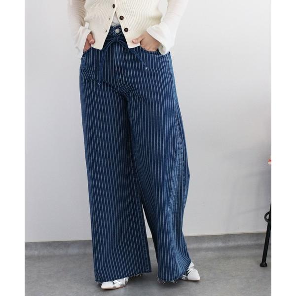 ジーンズ デニム デニムパンツ 「セットアップ対応」ハトメ加工リボンコードワイドデニムパンツ レディ...