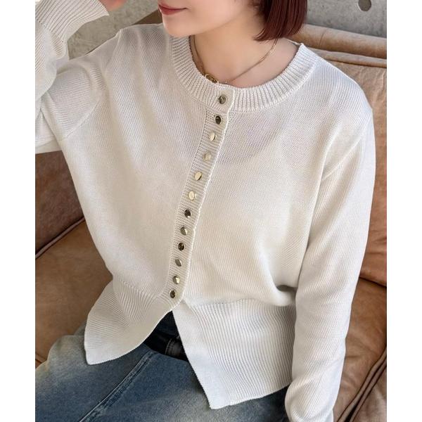 ニット セーター クルーネック裾スリットニットカーディガン「春ニット オフィスカジュアル」「再入荷」...