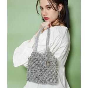 ハンドバッグ 「jouetie/ジュエティ」ロゴ巾着付　ビーズ編みバッグ