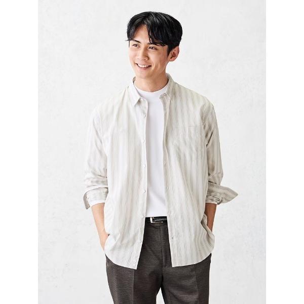 フォーマル シャツ TRANS CONTINENTS　マルチストライプ柄コットンシャツ　ベージュ メ...