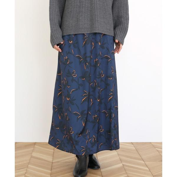 スカート シャドーフラワーセミフレアロングスカート