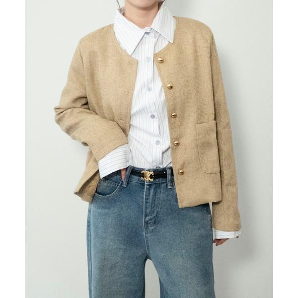 ジャケット ノーカラージャケット 「on:nue」「着用動画あり！」 ボタンツイードジャケット レデ...