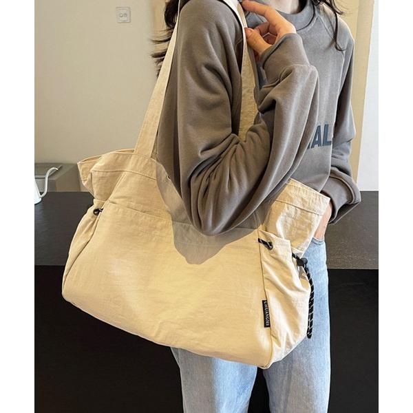 トートバッグ 「A4収納可・軽い」ドローコードサイドポケットカジュアルトートバッグ レディース メン...