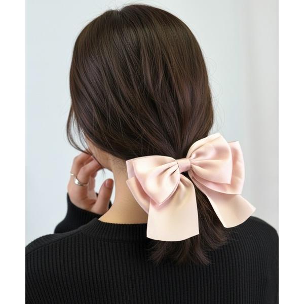 ヘアクリップ サテンビッグリボンフックポニー　ヘアカフ