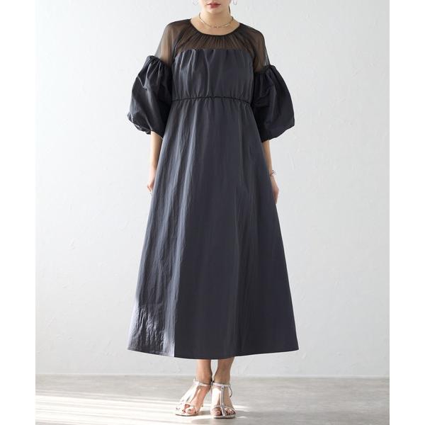 ワンピース タフタ×チュール　ドッキングワンピース