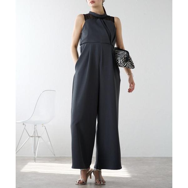 オールインワン リネンタッチ×オーガンジー　ドッキングオールインワン レディース