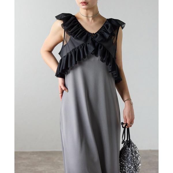 ワンピース チュールフリルベスト×キャミワンピースセット