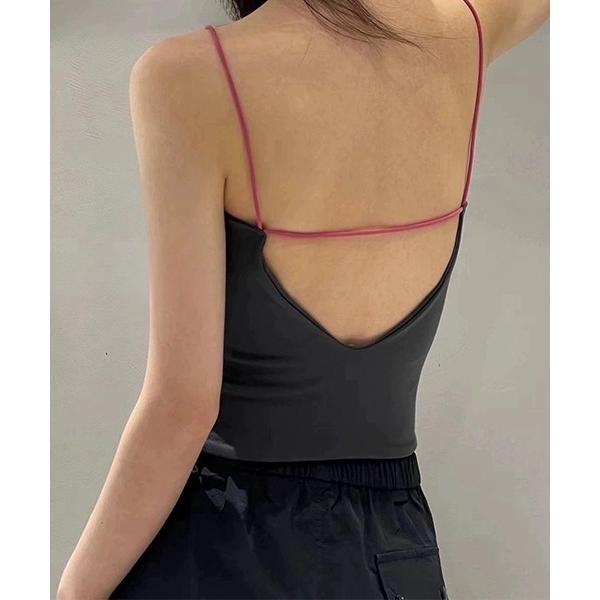 キャミソール ショート丈 バイカラー バックオープン カップ付きキャミソール culw790