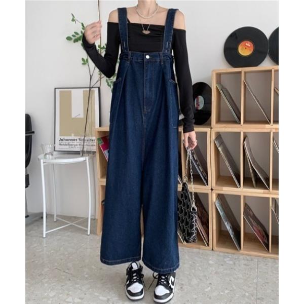 サロペット オーバーオール ハイウエスト デニムオーバーオールサロペット レディース