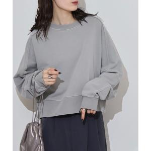 トレーナー スウェット spiritoso 裏毛ピグメントラグランクロップドスウェット レディース