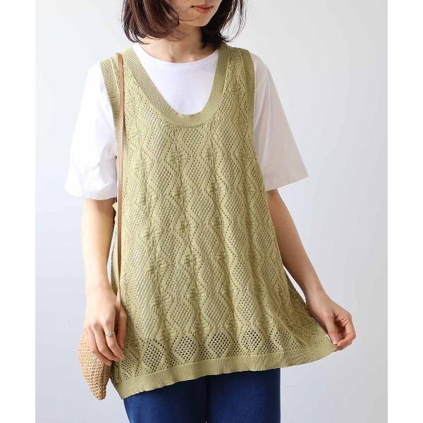 ベスト ジレ 「L〜5L 大きいサイズ」透かし柄ラウンドネックベスト レディース