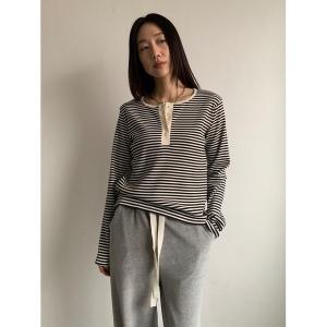 ヘンリーネック tシャツ ヘンリーネックボーダーロンTEE レディース