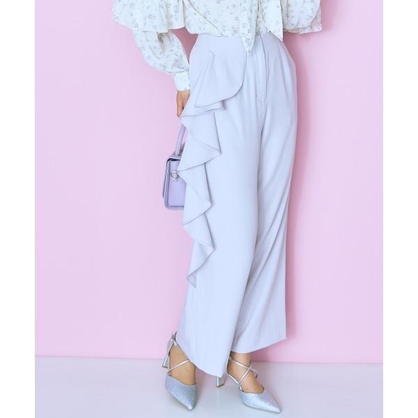 ワイドパンツ スラックス パンツ 「大きいサイズ」サイドラッフルワイドパンツ　marun レディース