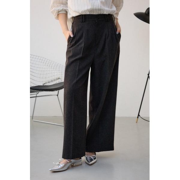 ワイドパンツ スラックス パンツ ポリエステルリネンミックスワイドパンツ レディース