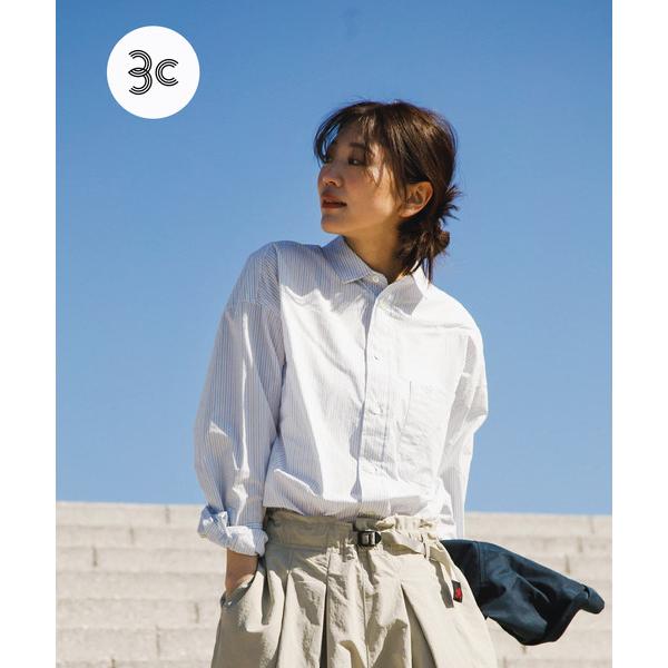 ブラウス シャツ オーガニックコットンロングスリーブストライプシャツ レディース