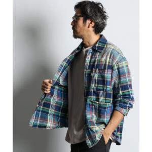 カバーオール 「INDIGO LABEL」 INDIGO MADRAS CHECK SHIRT COVERALLS：インディゴ マドラスチェック シャ
