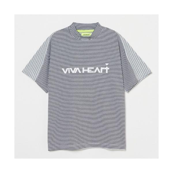シャツ 「VIVA HEART/GOLF」ボーダーコンビ半袖モックネックシャツ メンズ