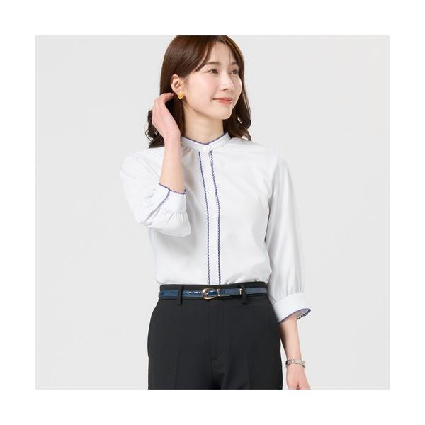 ブラウス シャツ 「COFREX」 スタンド ピコレースブラウス 七分袖 レディースデザインシャツ ...