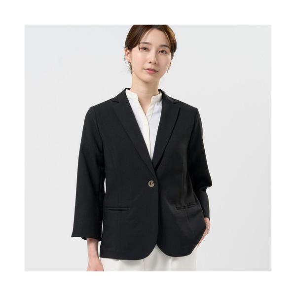 ジャケット テーラードジャケット 麻混ジャケット 七分袖 ブラック レディース レディース