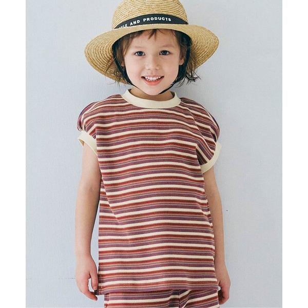 tシャツ 「ジュニア対応」マルチボーダーワッフルトップス キッズ 子供服 男の子 女の子