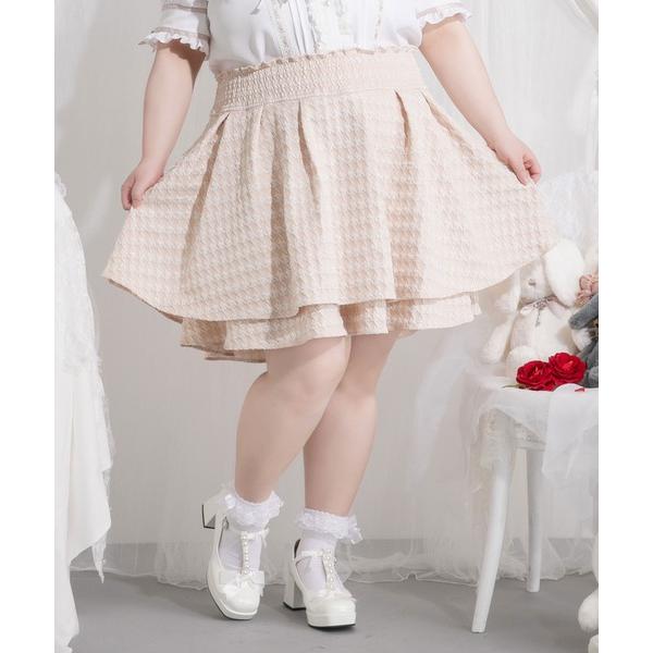 スカート 「4Lー6L」千鳥柄ティアードスカート「大きいサイズ」「大きいサイズ有」