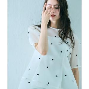 ブラウス シャツ ハート刺繍メッシュブラウス レディース