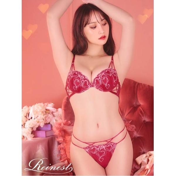 ブラジャー ショーツセット メルティーハートストリングブラジャー＆バック透けTバックショーツ