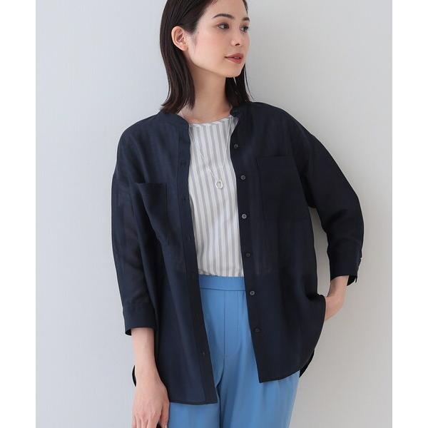 ブラウス シャツ 「洗える／エアリー素材」バンドカラーシャツ レディース
