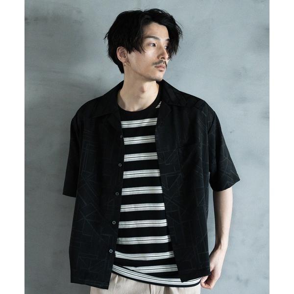 シャツ 幾何学柄プリント楊柳オープンカラーシャツ メンズ