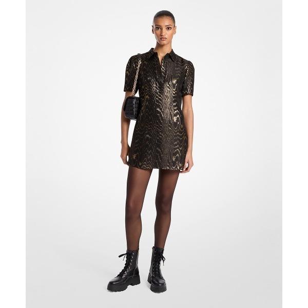 シャツワンピース メタリック モワレ シルクブレンド Tシャツ ドレス