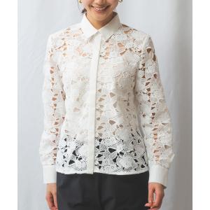 ブラウス シャツ 「NARACAMICIE」レースドッキング長袖ブラウス レディース