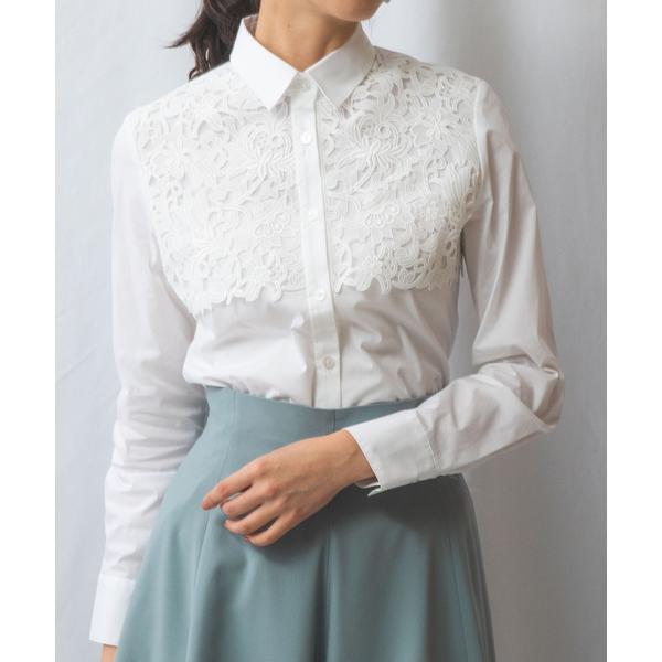 ブラウス シャツ 「NARACAMICIE」フロントレースブロード長袖シャツ レディース