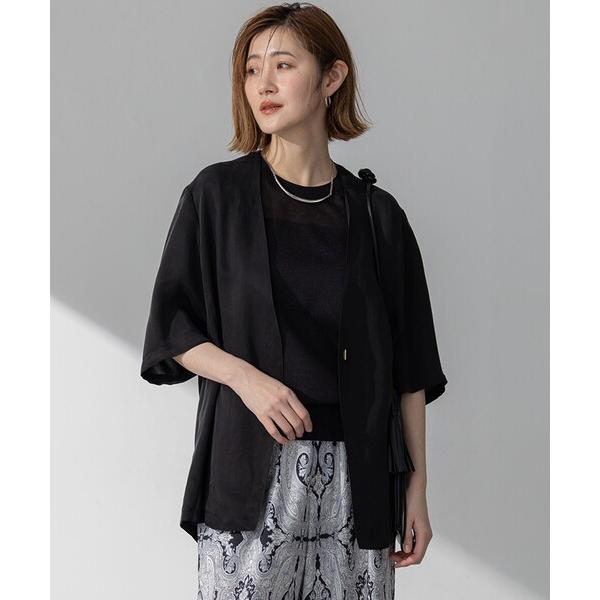 ジャケット ノーカラージャケット 「接触冷感性/洗える」フィブリルツイル ハーフスリーブ ジャケット...
