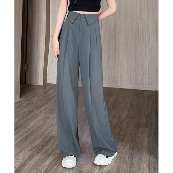 スラックス パンツ ウエスト折り返し スラックス ツイル パンツ レディース