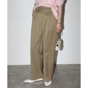スラックス パンツ 杢調タックワイドスラックスパンツ レディース