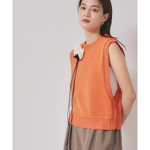 ベスト ジレ 「オリエンタルモチーフ／コサージュ付き」レイヤードニット レディース