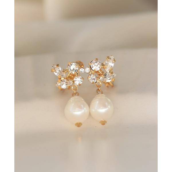 イヤリング crystal bijou ランダム＆スイングパールイヤリング レディース